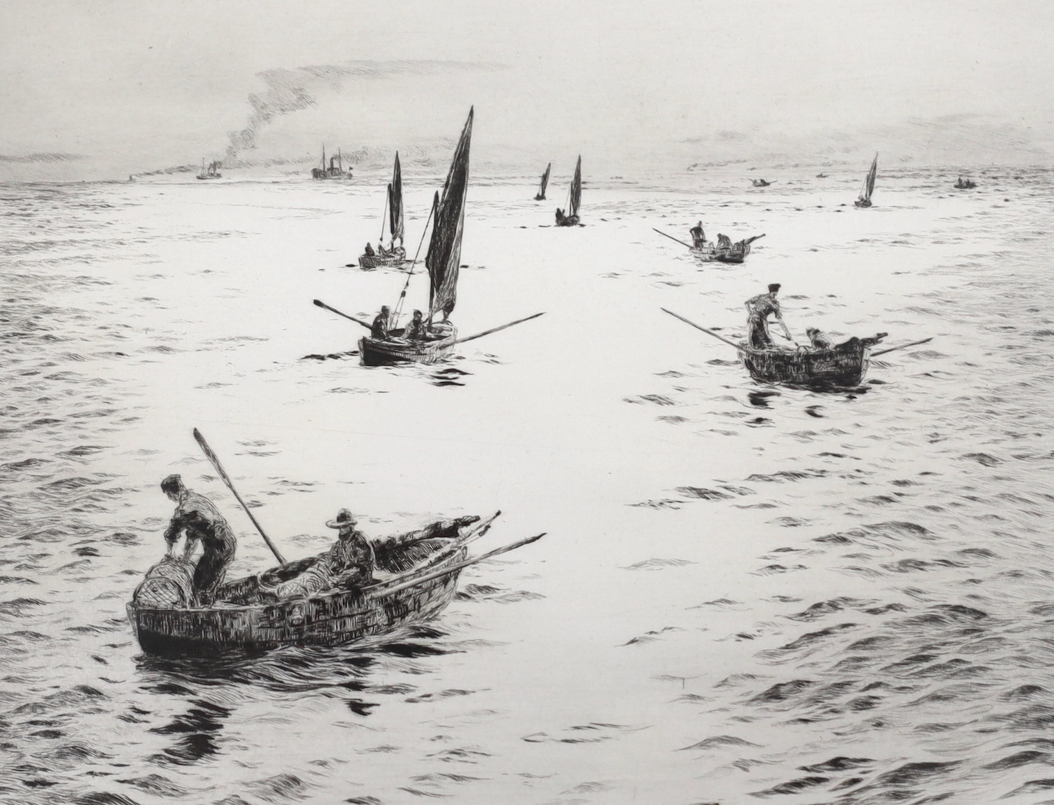 William Lionel Wyllie (1851-1931), etching, 'Lobster fishers', signed in pencil, 20 x 25cm